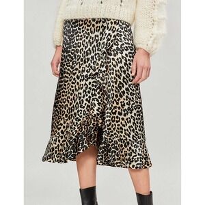 NWT GANNI‎ Leopard Print Satin Midi Skirt Size EU 40/ US 8 $295